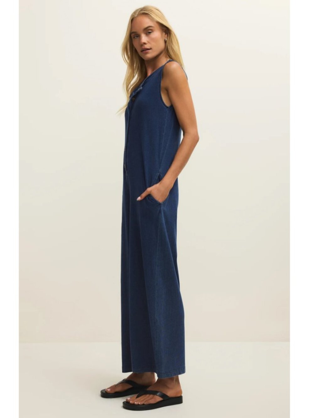 NEW Z Supply Fiona Jersey Denim Jumpsuit 100% Cotton Indigo Blue Color - S - Picture 8 of 8